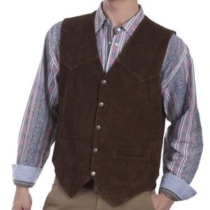 Tall Scully Brown Snap Suede Vest, one Inside Pocket, two Front Welt Pockets